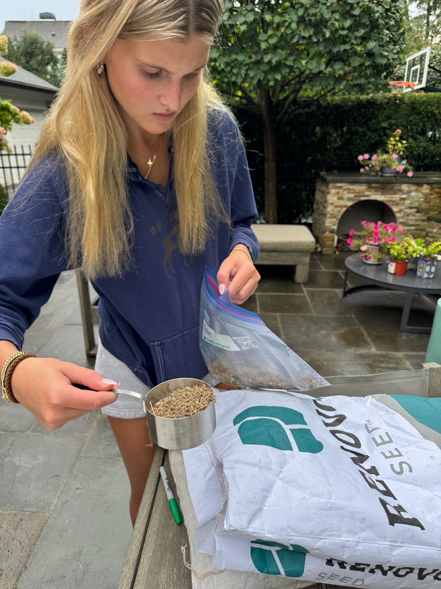 Measuring out native wildflower seeds from a Renovo Seed bag